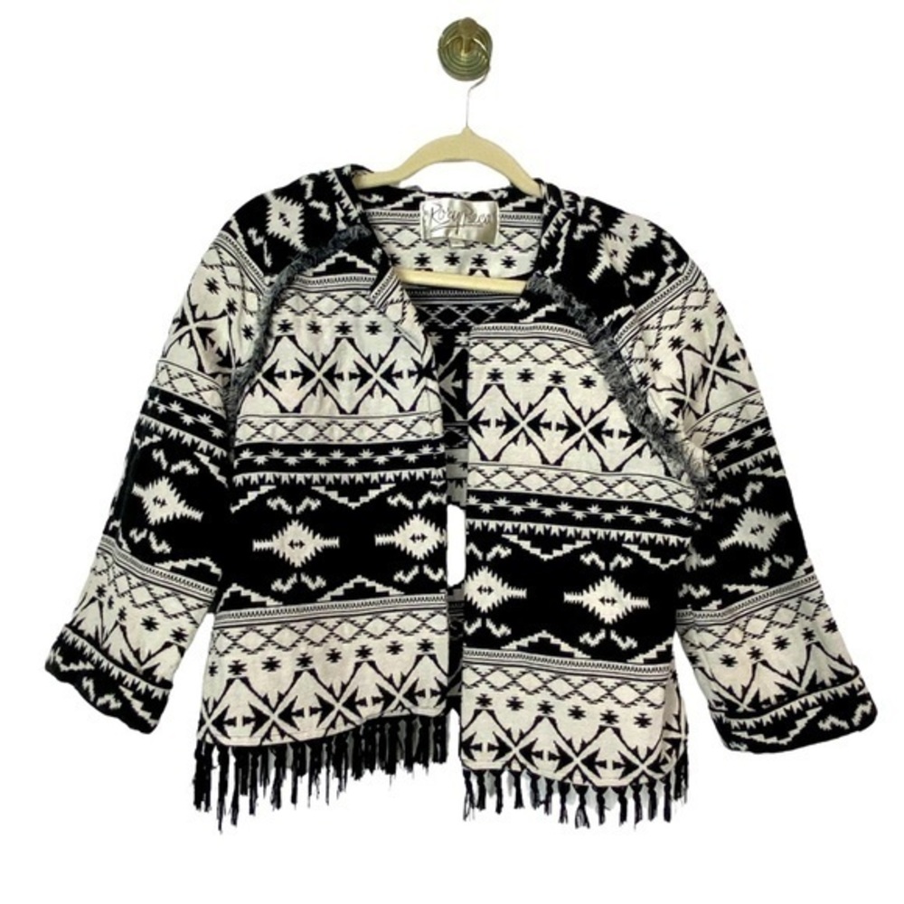 Rory Beca Aztec Print Southwestern Boho Fringe Jacket Western tapestry Large